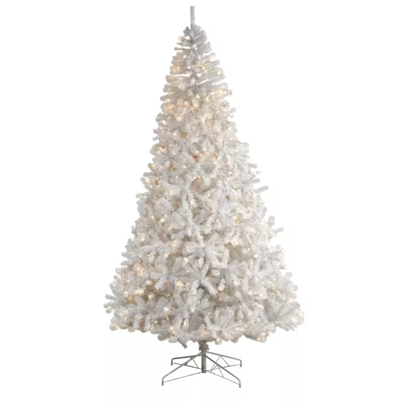 10′ White Artificial Christmas Tree with 2200 Bendable Branches and 800 LED Lights