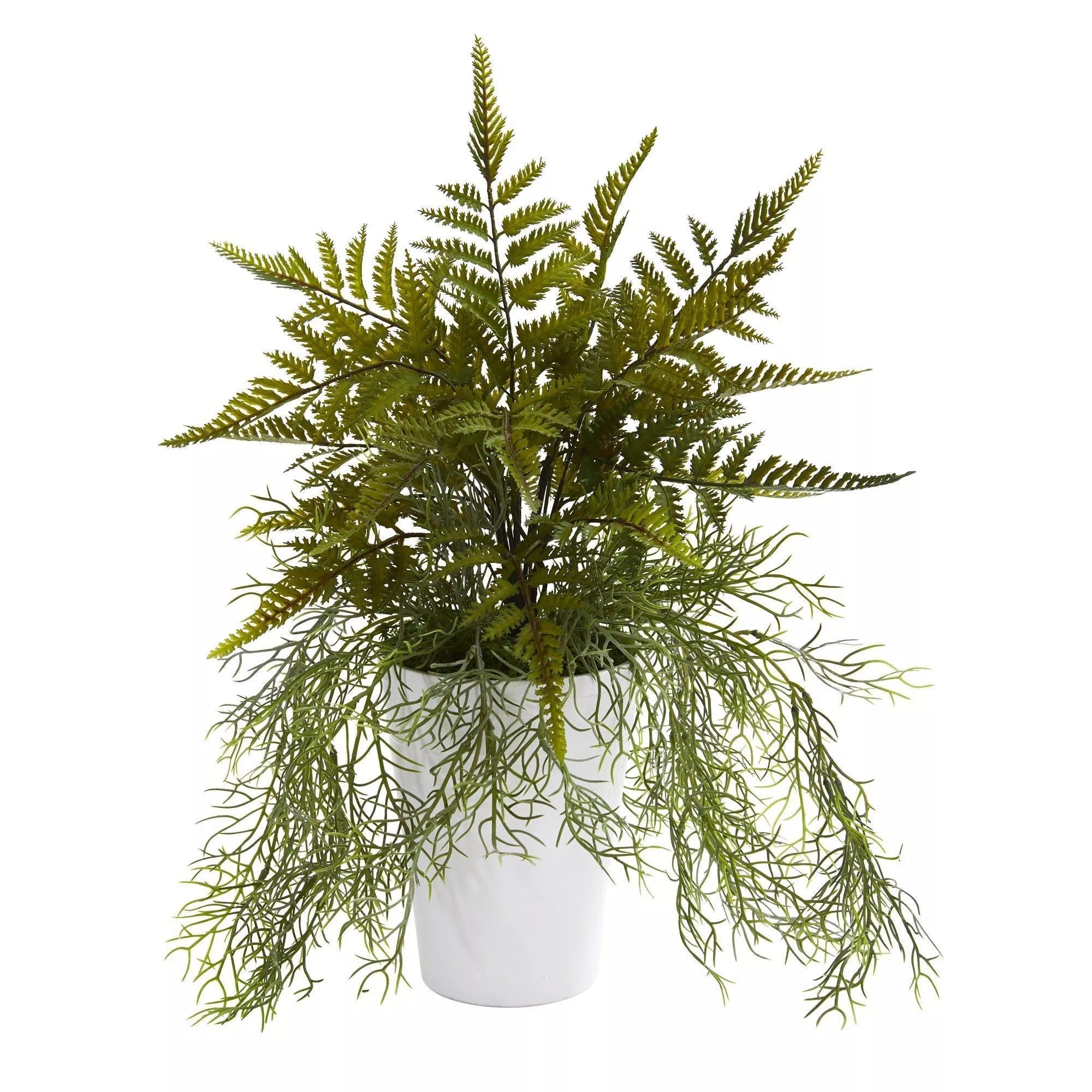 13 Fern and Tillandsia Moss Artificial Plant in White Planter
