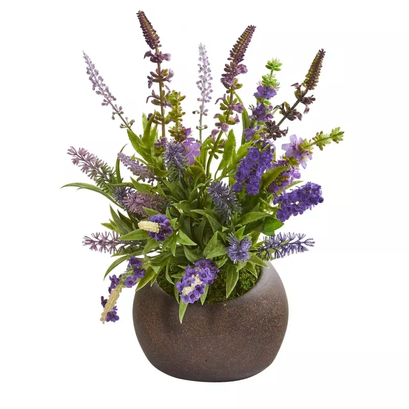 14 Lavender Artificial Arrangement in Stone Vase