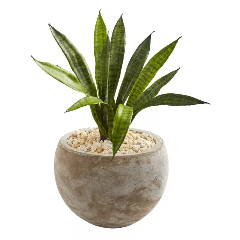19 Sansevieria Artificial Plant in Sand Colored Planter