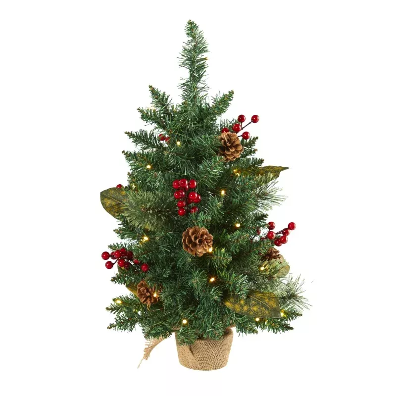 2 Pine, Pinecone and Berries Artificial Christmas Tree with 35 LED Lights and 86 Bendable Branches