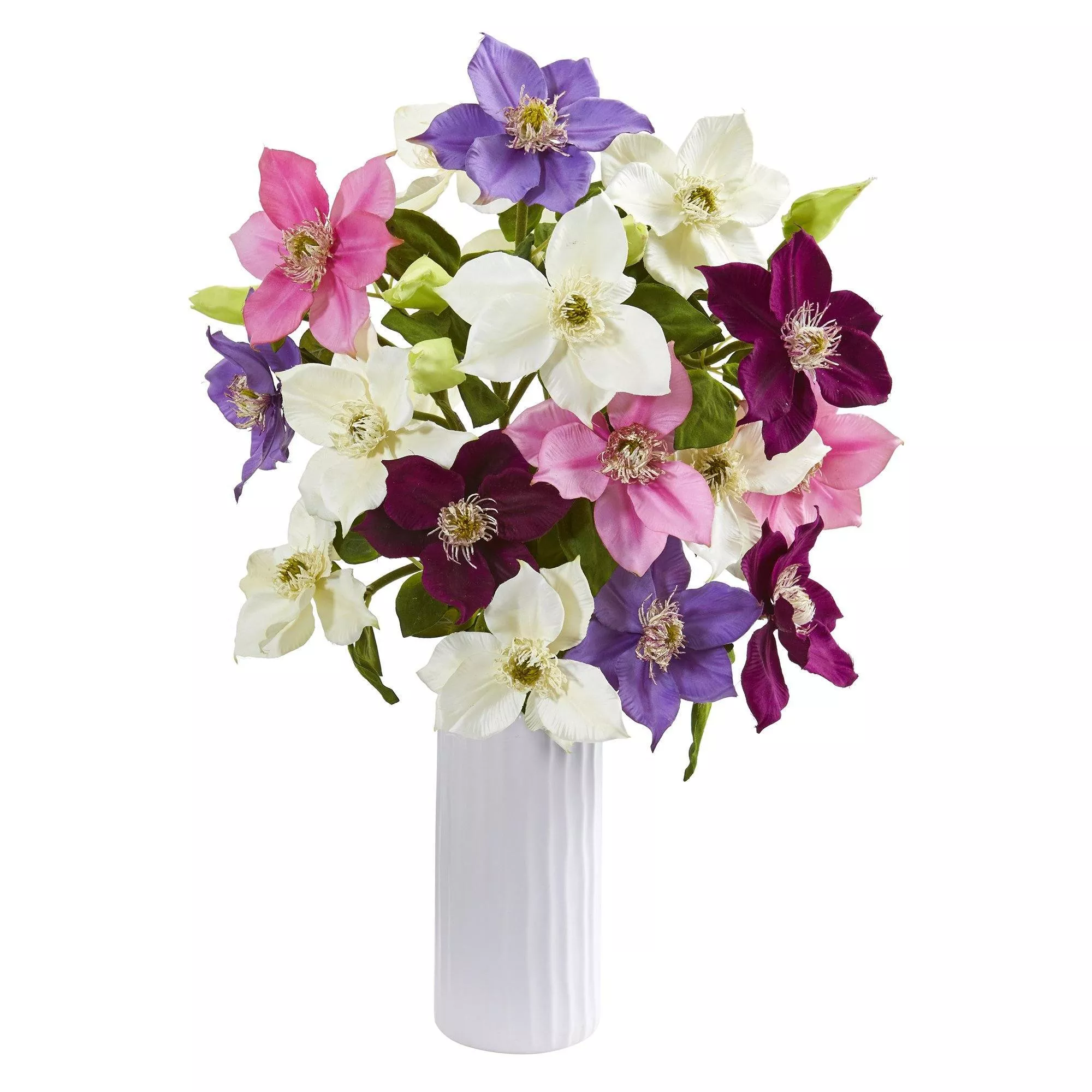 21 Anemone Artificial Arrangement in White Vase