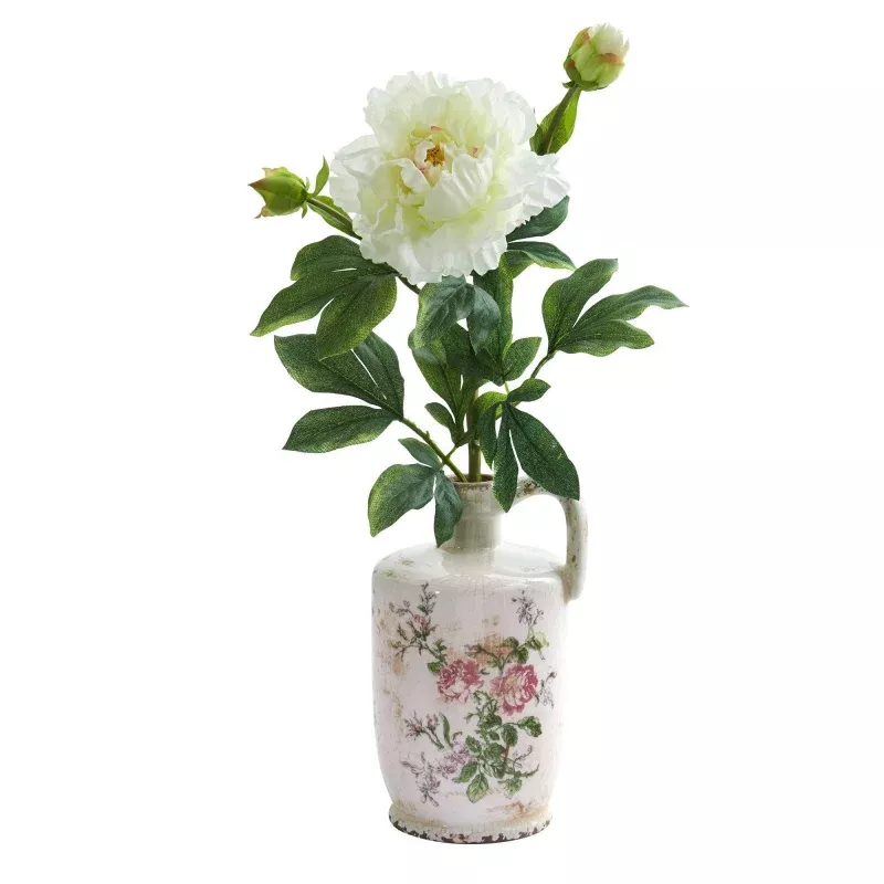 22 Peony Artificial Arrangement in Floral Pitcher