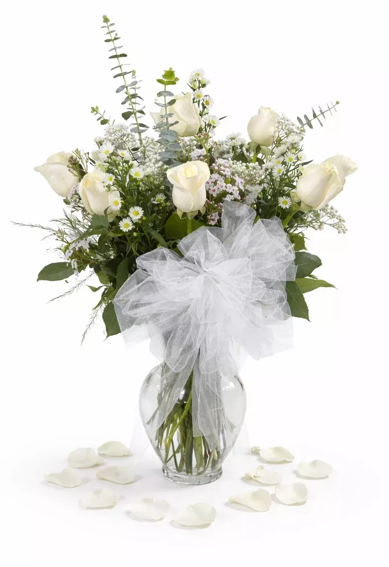#23 White Dozen Roses Arrangement