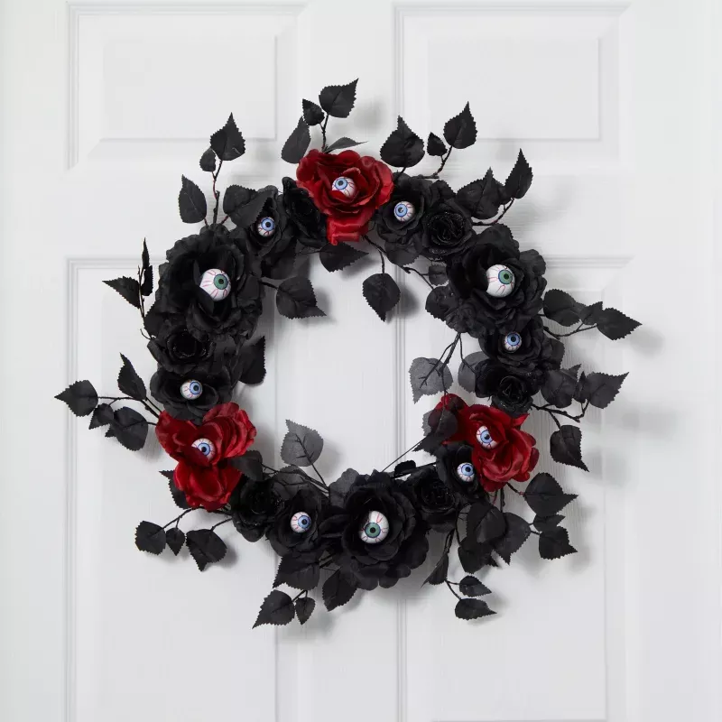 24 Eyeball Rose Halloween Artificial Wreath
