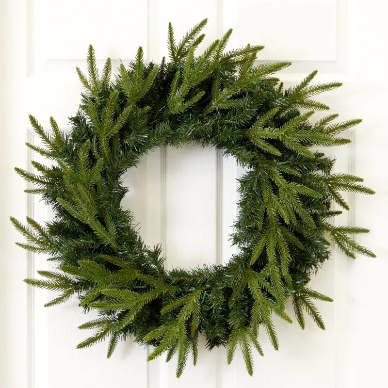 24 Long Pine Artificial Christmas Wreath with 35 Clear LED Lights