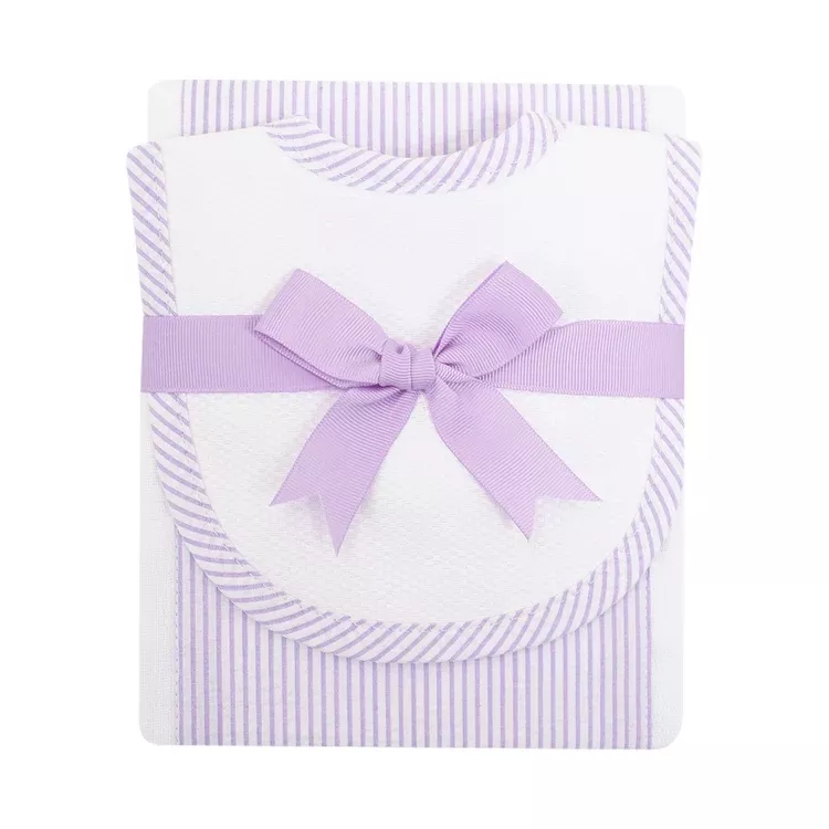 3 Marthas Seersucker Stripe Drooler Bib & Burp Set – Lilac