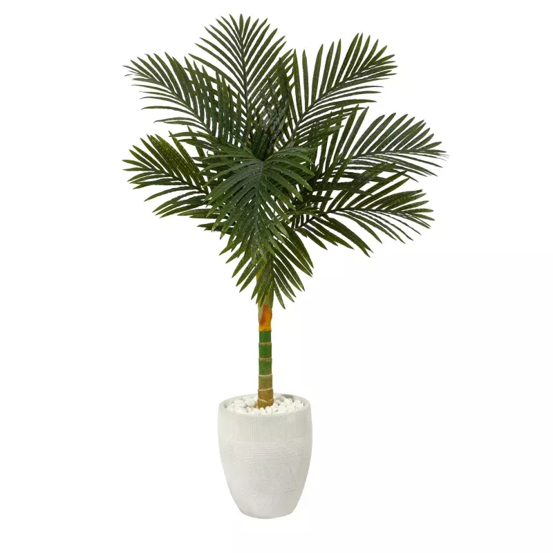 4.5 Golden Cane Artificial Palm Tree in White Planter