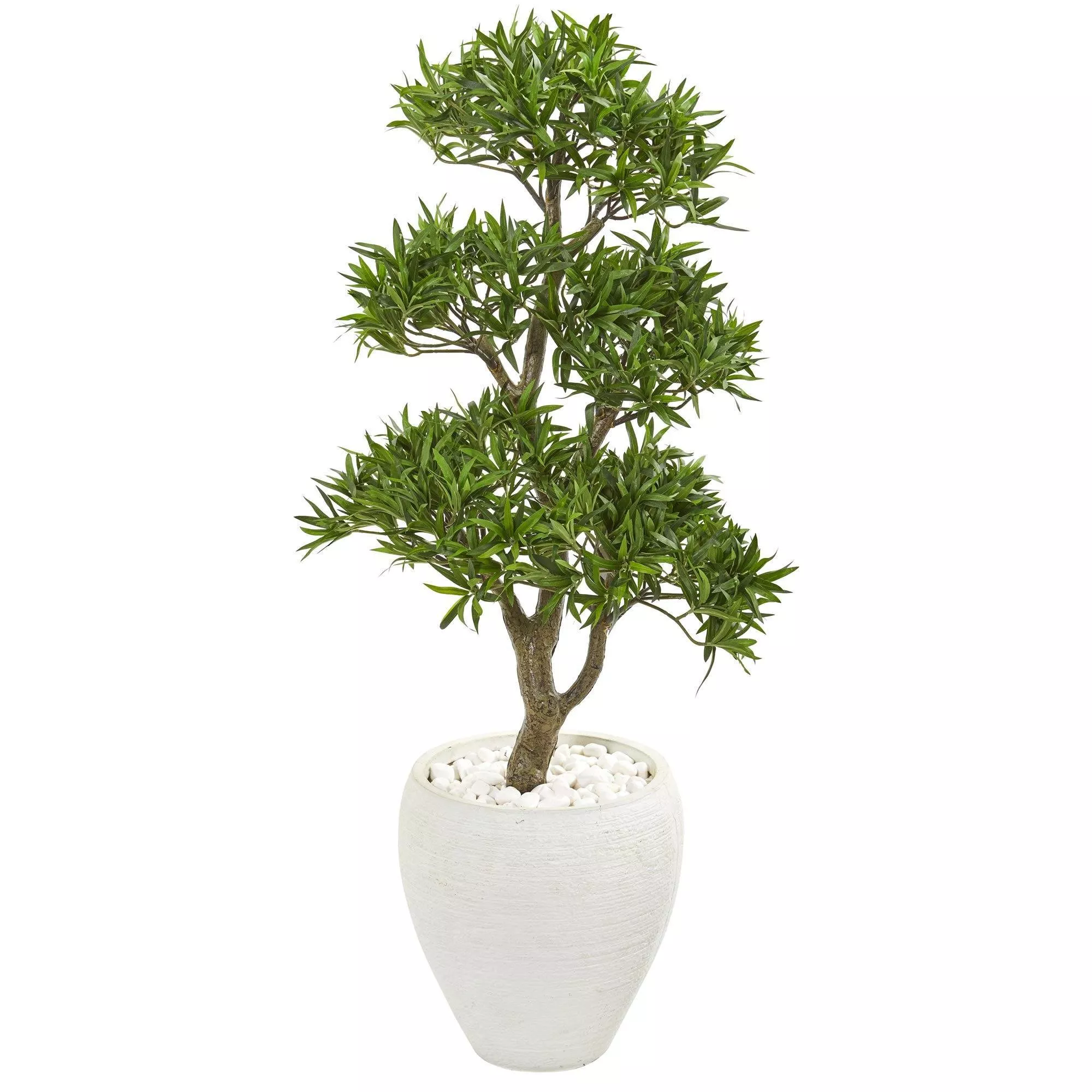 43 Bonsai Styled Podocarpus Artificial Tree in White Planter
