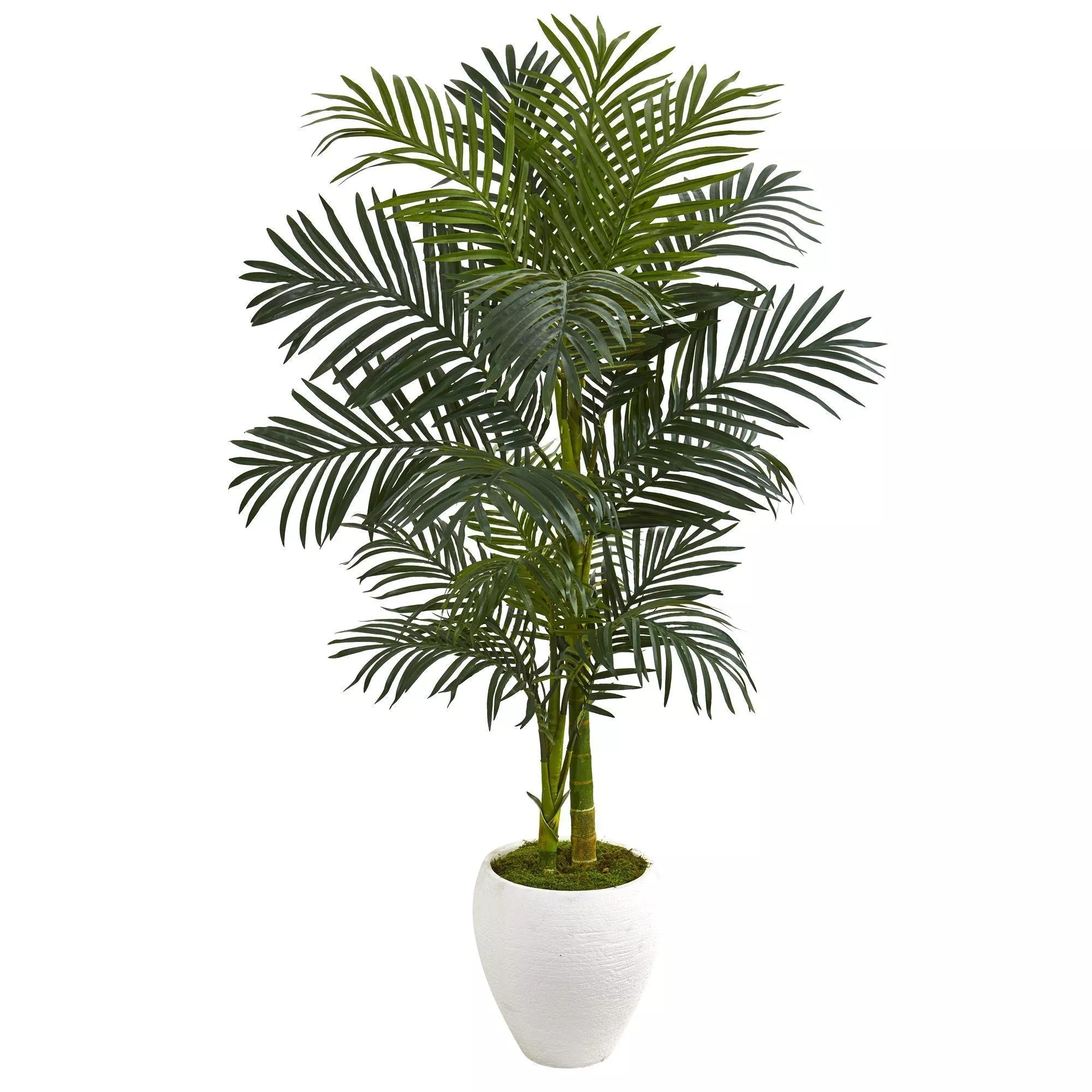 56 Golden Cane Artificial Palm Tree in White Planter