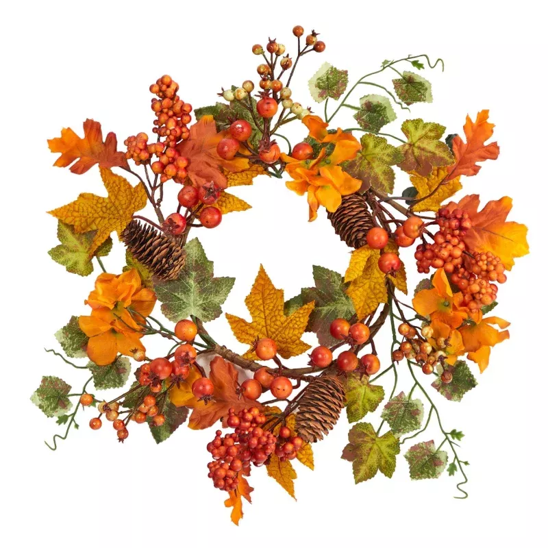 6.5 Autumn Hydrangea and Pinecones Artificial Wreath (Set of 2)