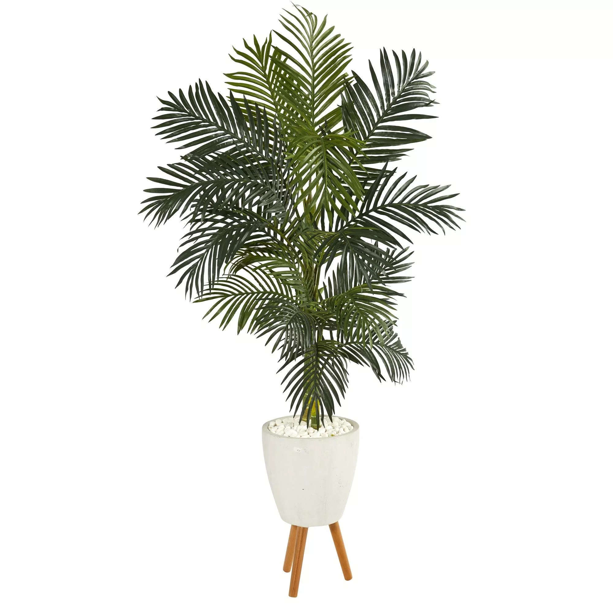 6 Golden Cane Artificial Palm Tree in White Planter with Stand