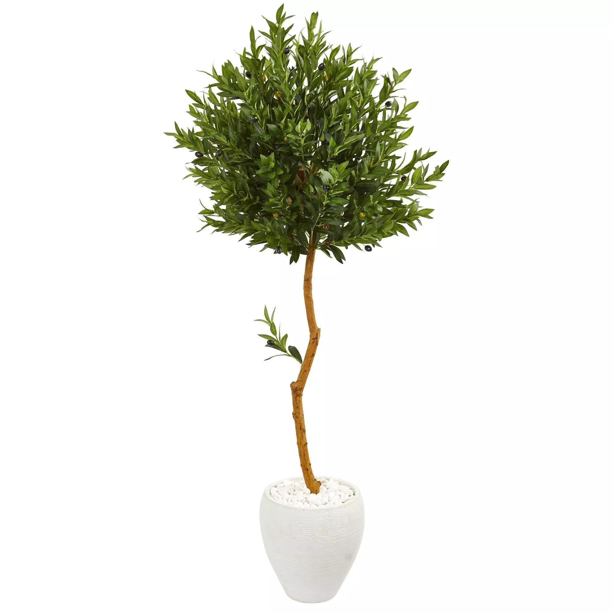 63 Olive Topiary Artificial Tree in White Planter (Indoor/Outdoor)