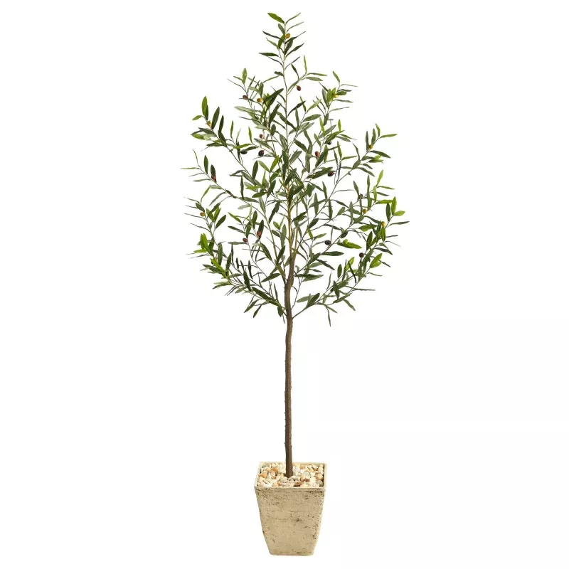 75 Olive Artificial Tree in Country White Planter