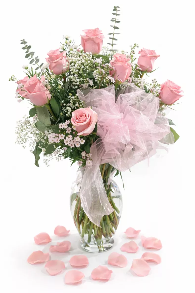 #8 One Dozen Pink Roses in a Vase