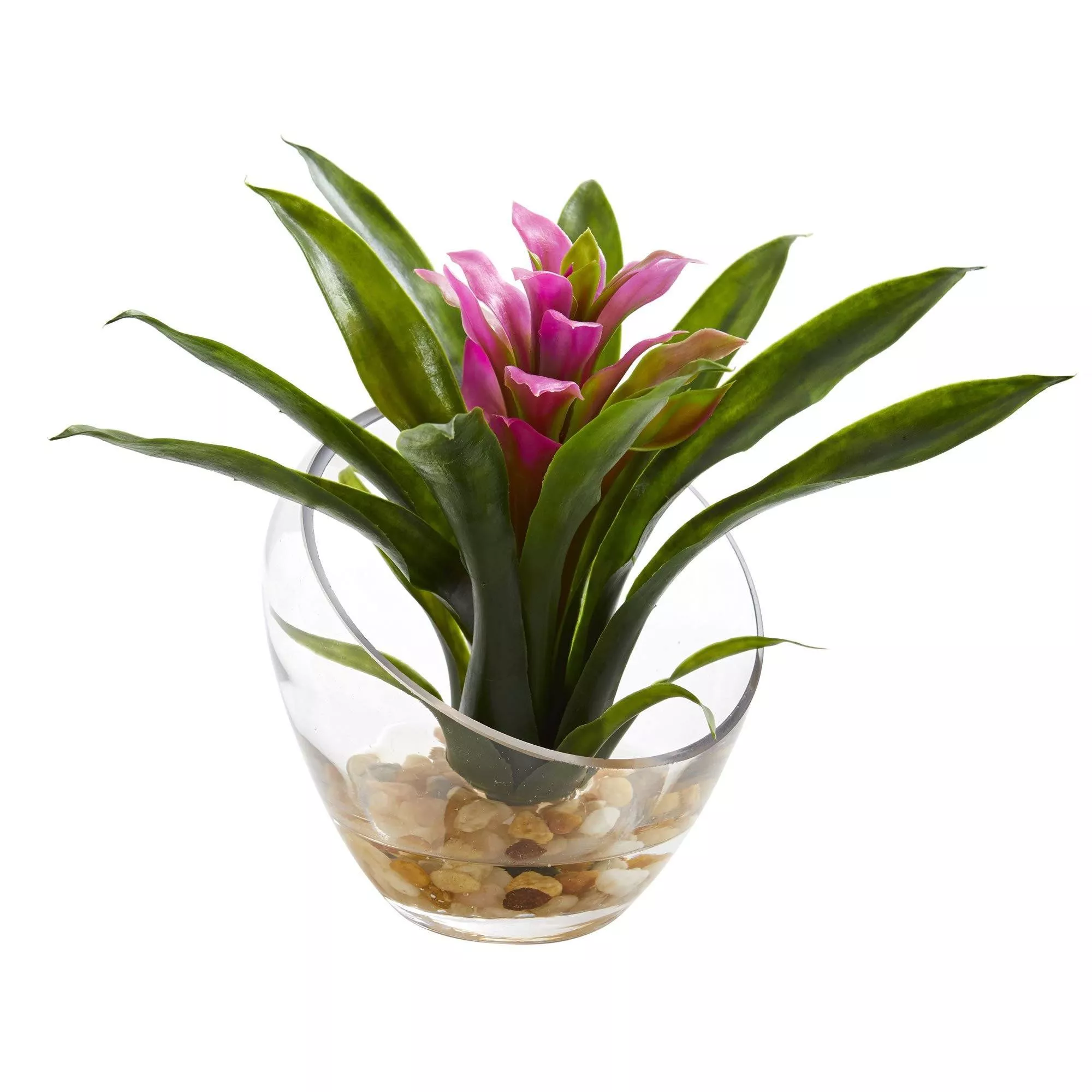 8 Tropical Bromeliad in Angled Vase Artificial Arrangement