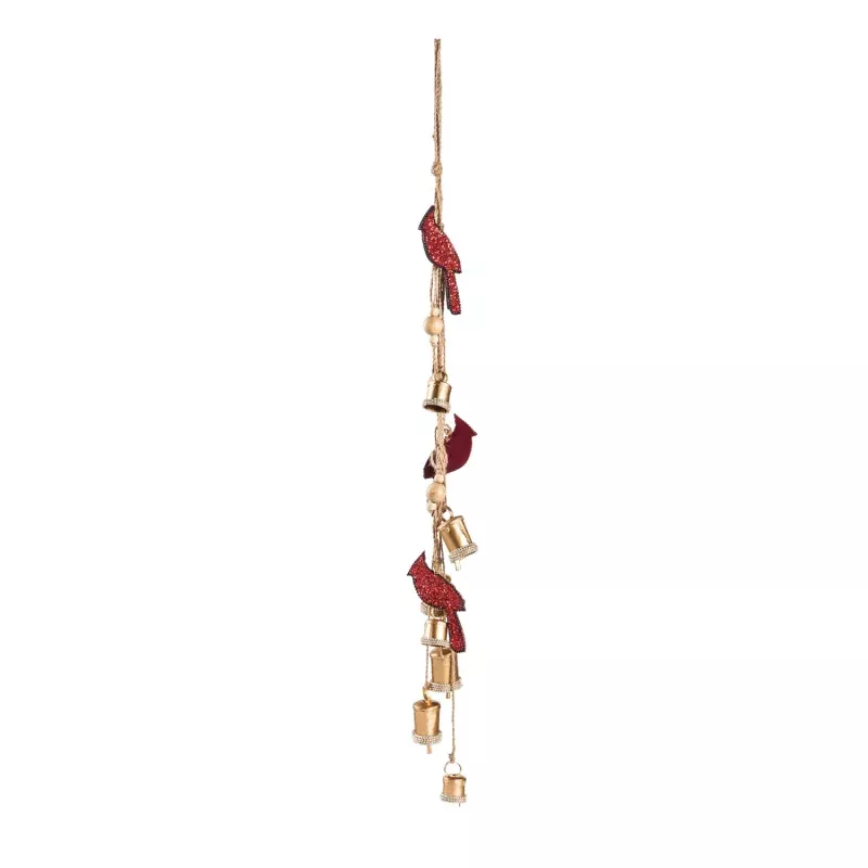 Beaded Cardinal & Metal Bells Wind Chime, 34in