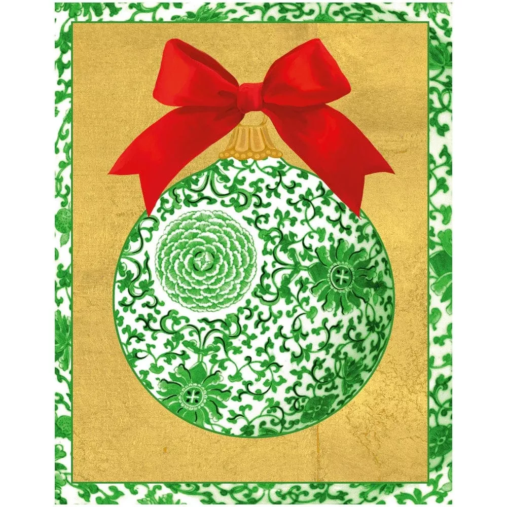 Caspari Green Ceramic Ornament Petite Boxed Christmas Cards