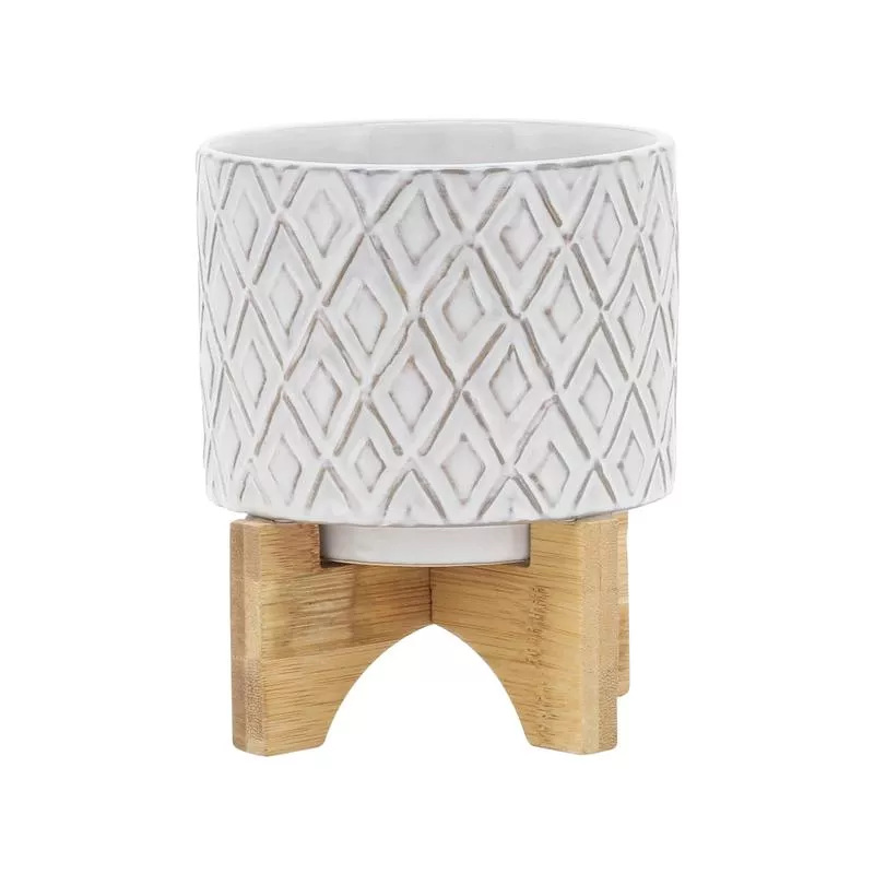 CERAMIC 5″ FLOWER POT W/ WOODEN STAND