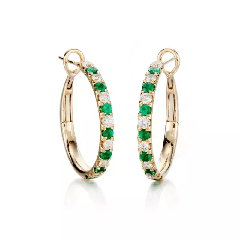 Diamond & Emerald Hoop Earrings