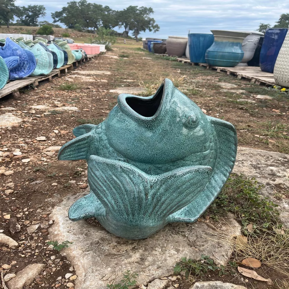 Falling Green Fish Planter 19″