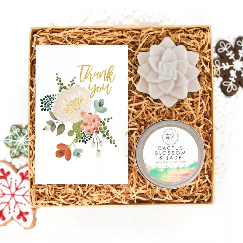 Gift Box - 1 Rosette Succulent Soap and 1 Soy Candle