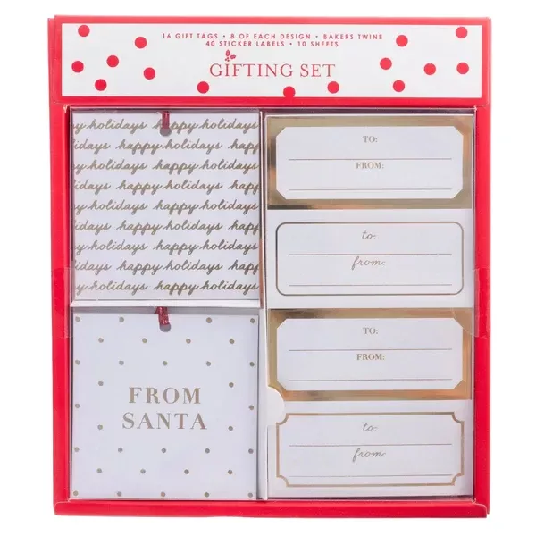 Graphique Gold & White Holiday Gift Tag & Label Set