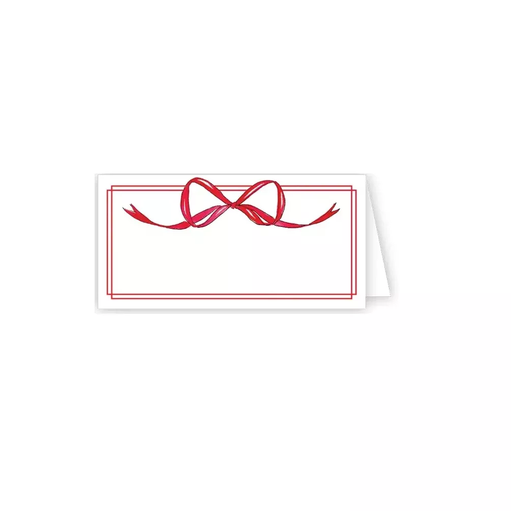 Handpainted Red Bow and Border Place Card
