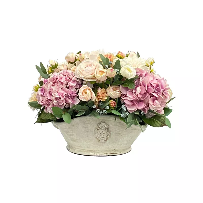 Hydrangea Dahlia Rose in Basket 22" wide