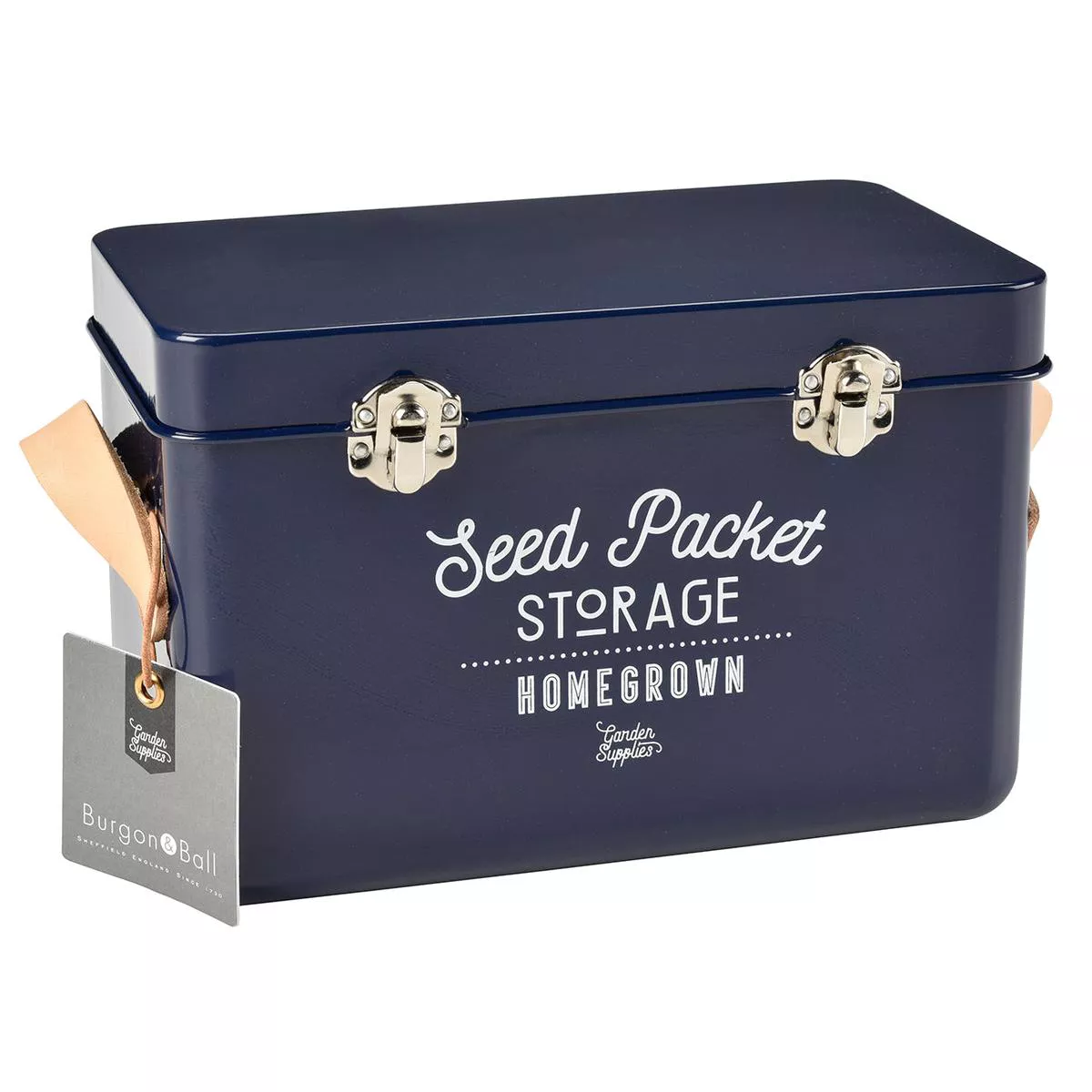 Leather Handled Seed Packet Storage Tin 8211 Atlantic Blue