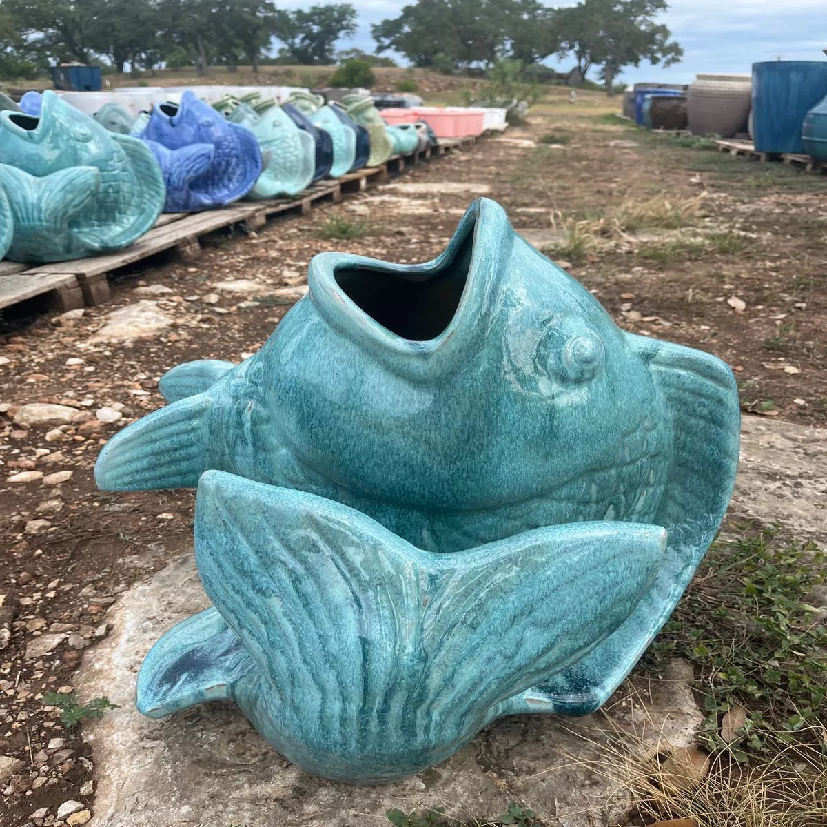 Milky Blue Fish Planter 198221