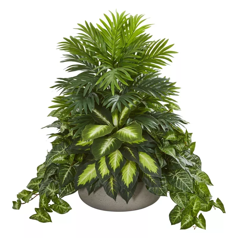 Mixed Greens Artificial Plant in Stone Planter
