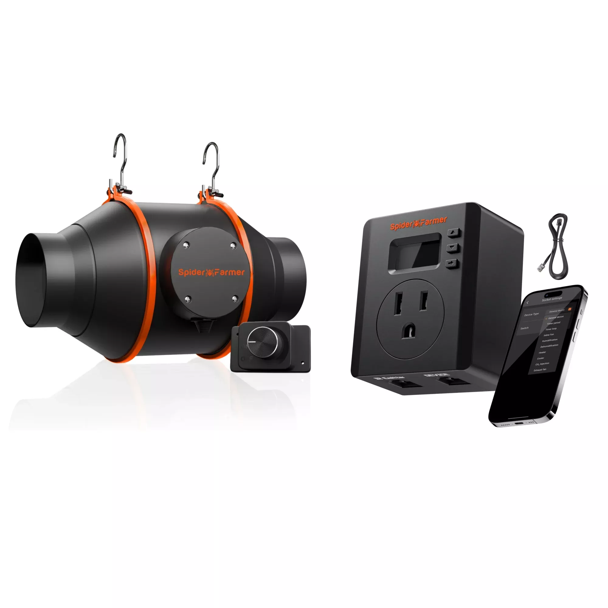 New Spider Farmer Smart Inline Fan Starter Kit | 1875W 15A Smart Plug Controller+150mm 6” Inline Fan Control for Complete Airflow & Climate Management