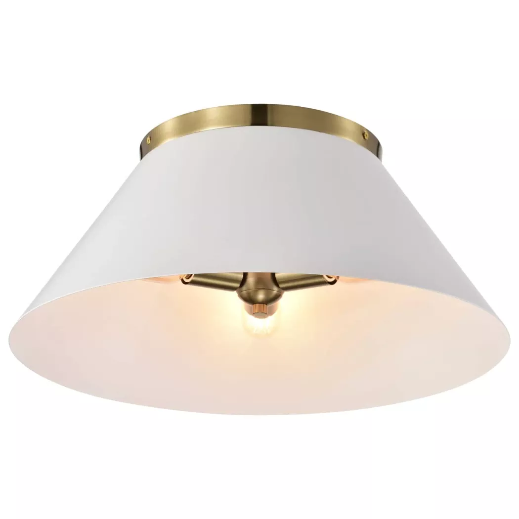 Nuvo Dover 3 Light Large Flush Light – White with Vintage Brass