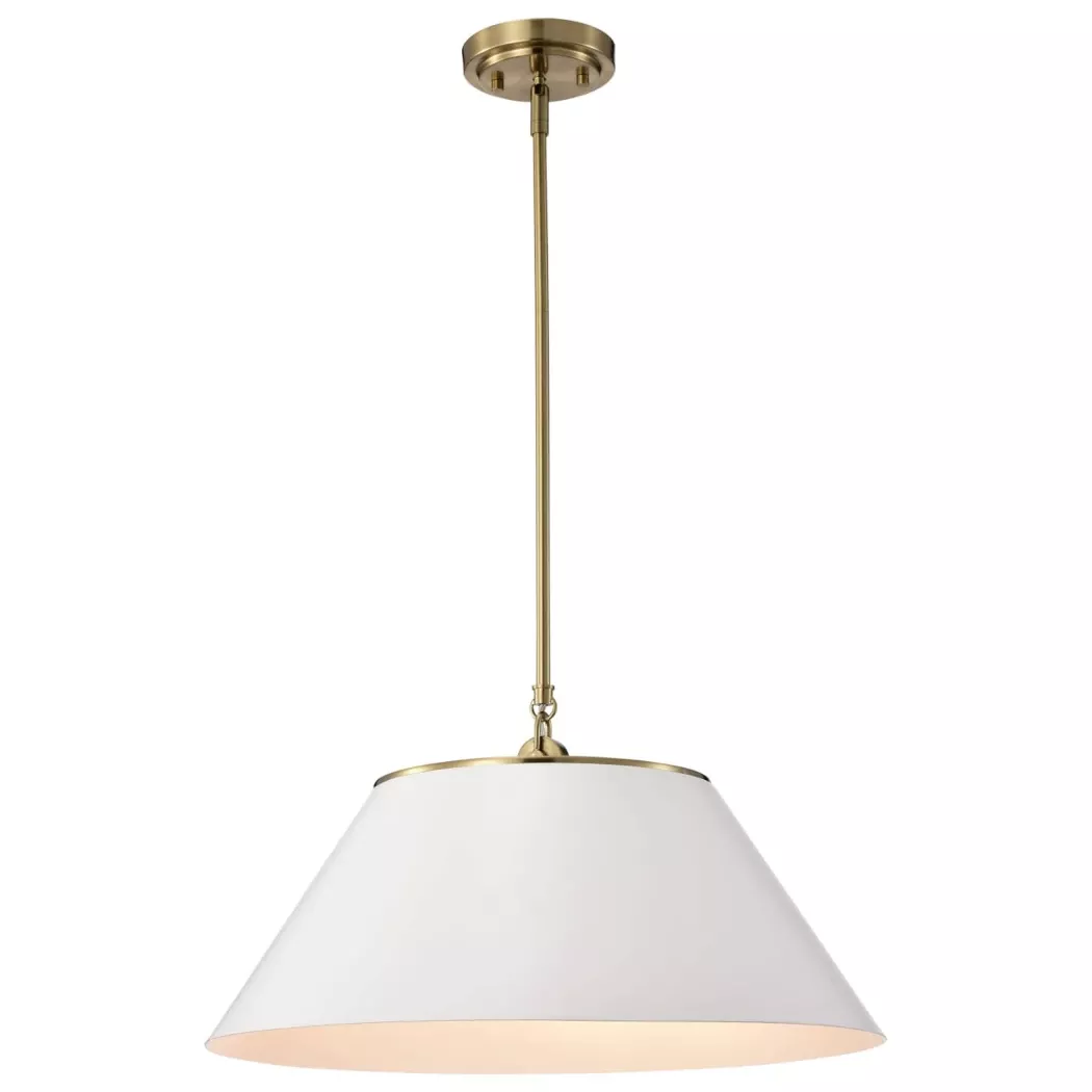 Nuvo Dover 3 Light Large Pendant Light – White with Vintage Brass