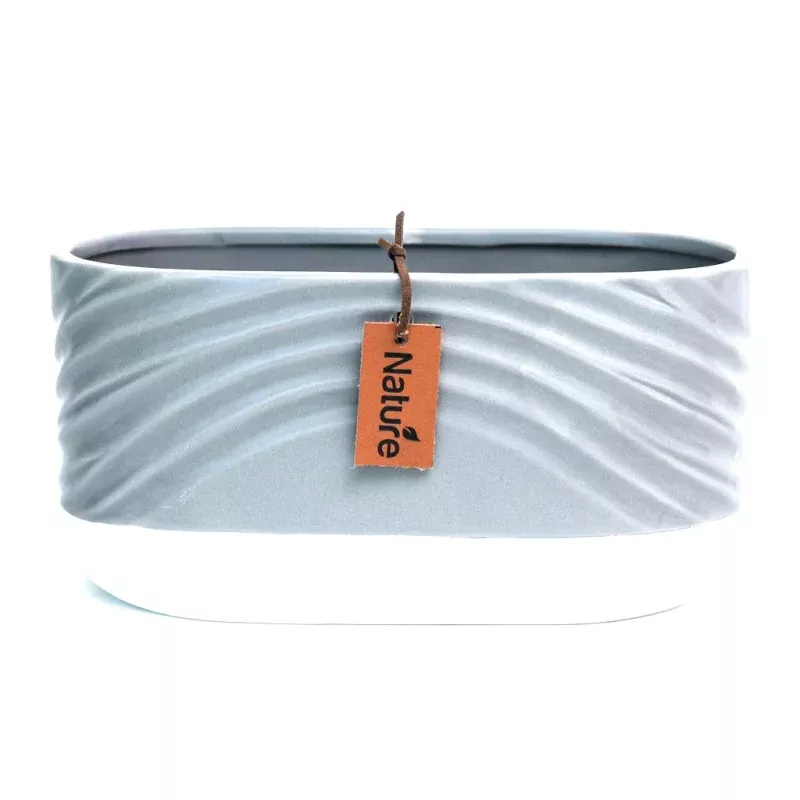 Planter, 8in, Ceramic, Wave, Nature Tag, Grey