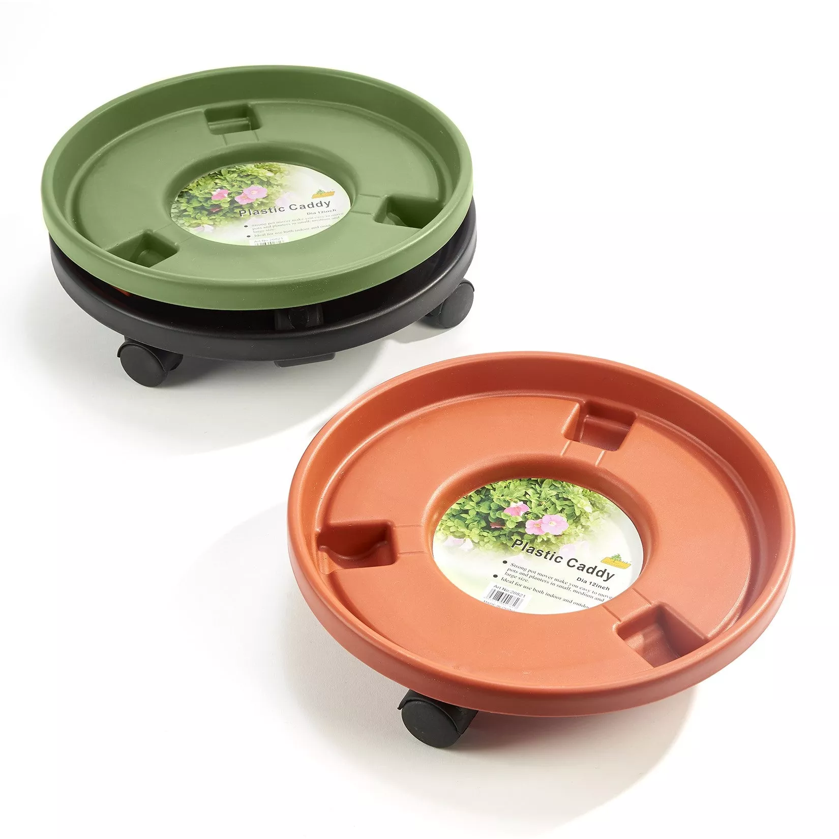 Planter Caddy, Plastic, Rolling, Neutral Colors