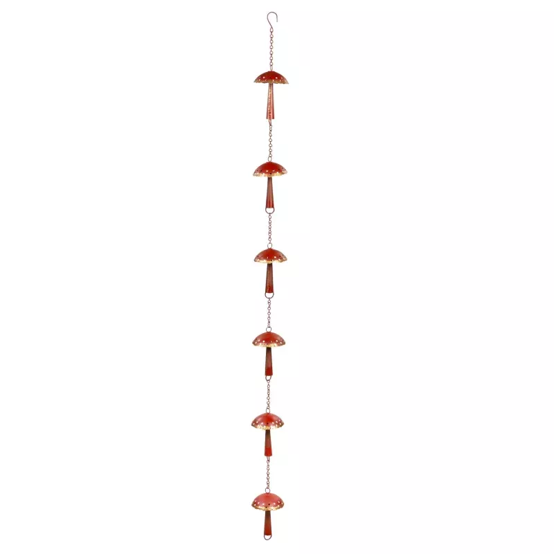 Red Metal Mushroom Rain Chain, 72in