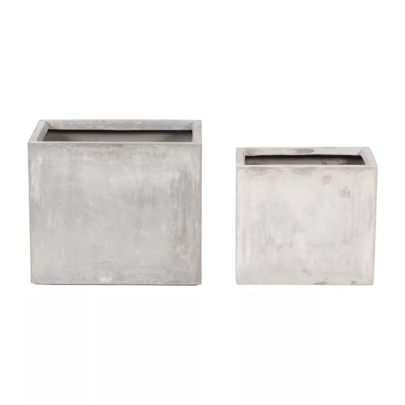Resin, S/2 16/20″D Nested Square Planters, Lt. Gra