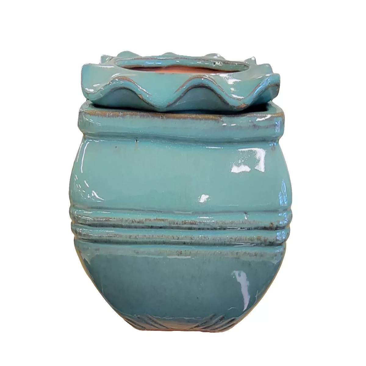 Ripple Rim Self Watering Pot – Turquoise