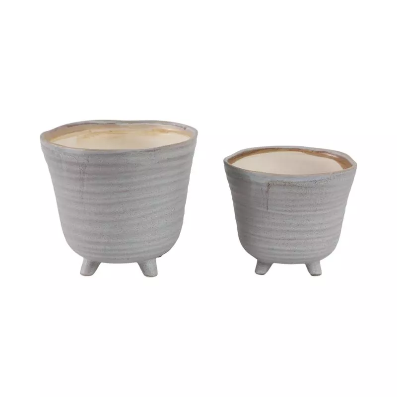 S/2 6/7″ Organic Footed Planters, Ivory