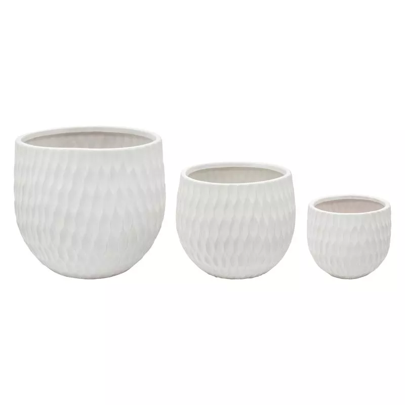 S/3 CERAMIC PLANTERS , MATTEWHITE