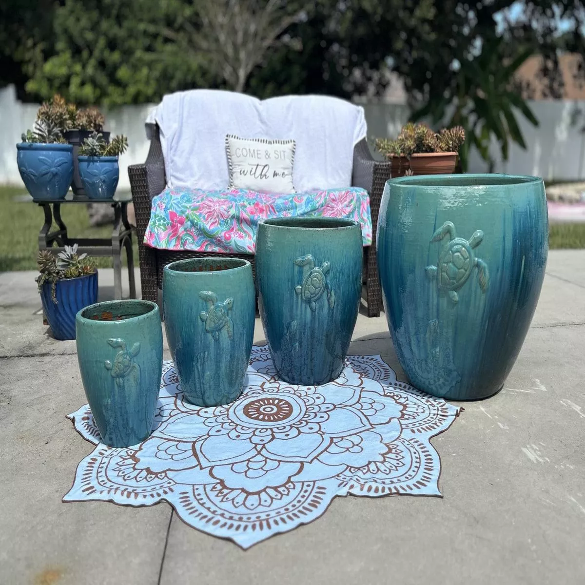 Sea Turtle Belly Planter – Aqua