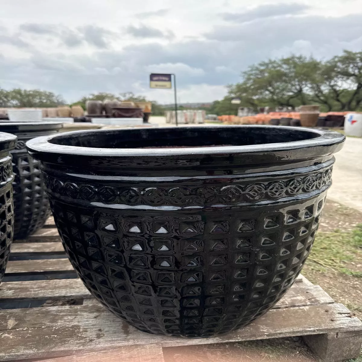 Shiny Black Large Lip Dimpled Planter