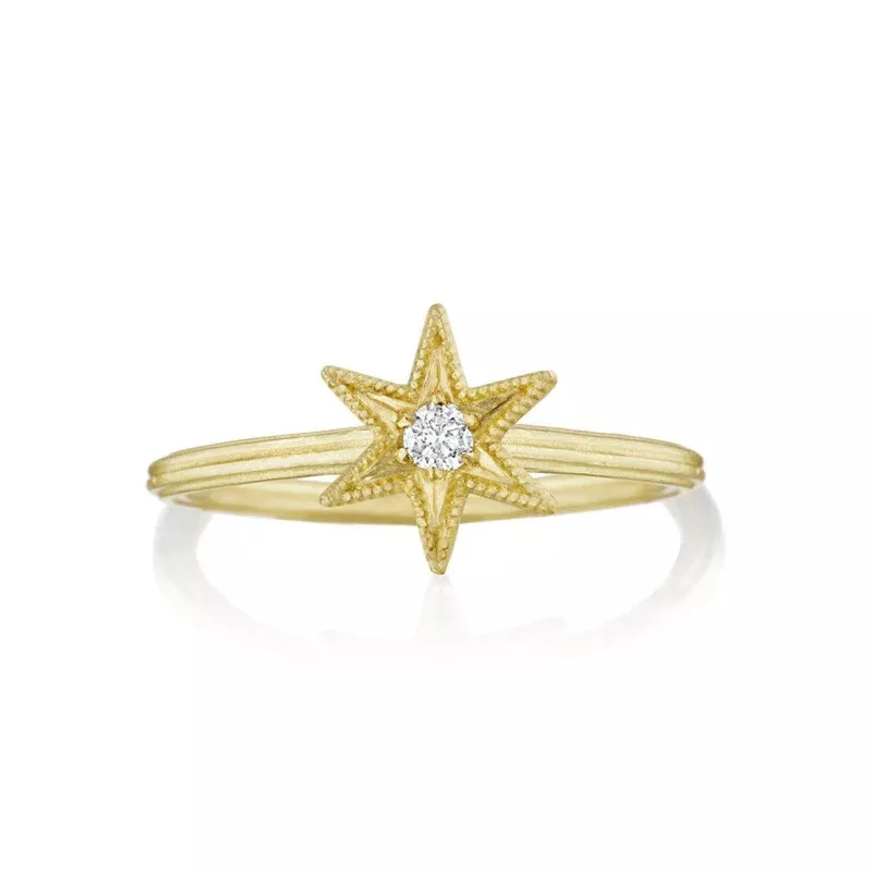 Six Point Star Ring with Diamond