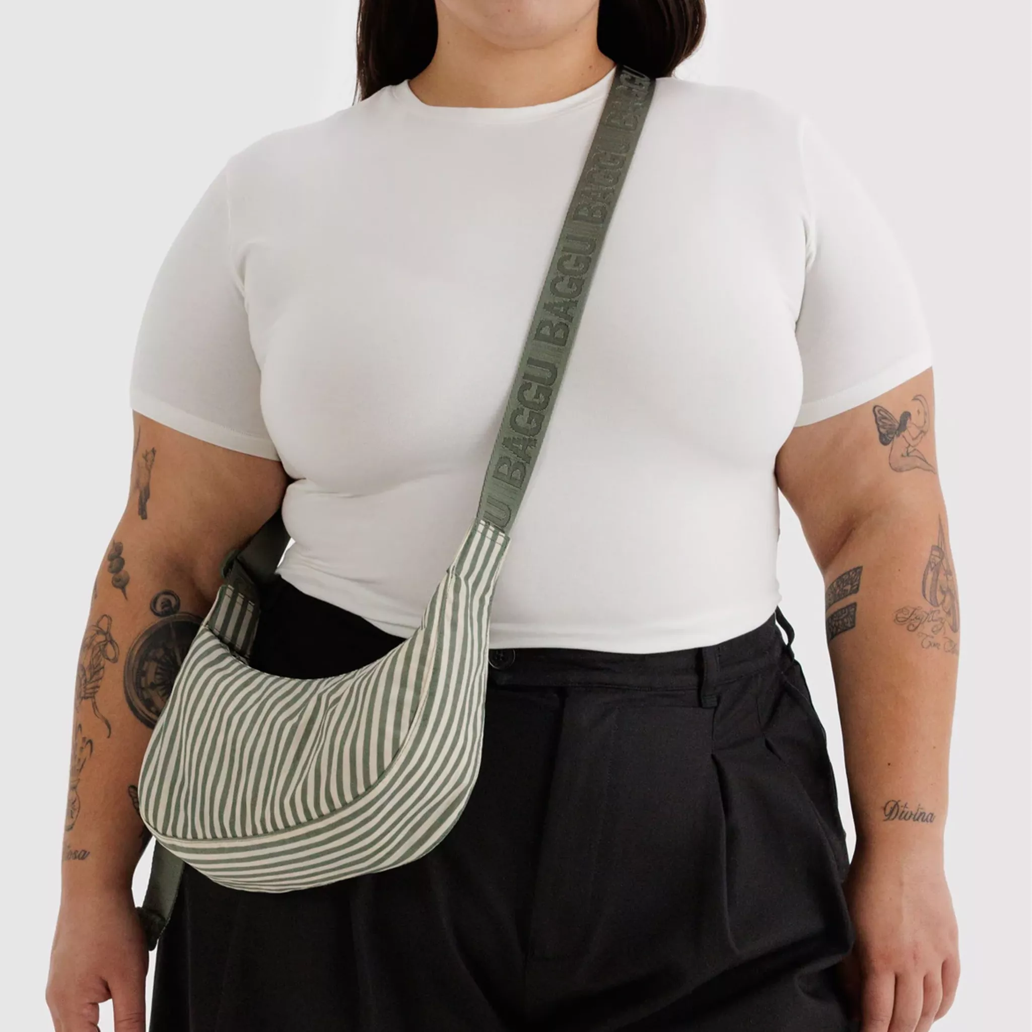 Small Crescent Bag | Sage Stripe