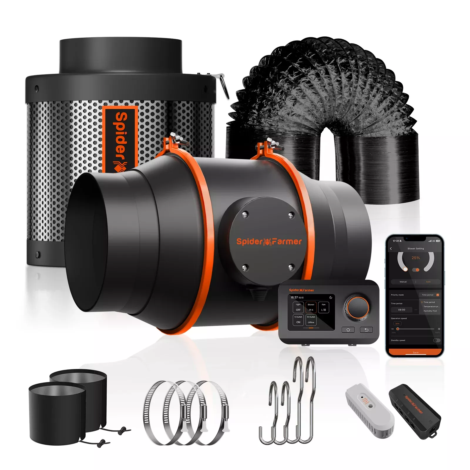 Spider Farmer6” Inline Fan Kits 402CFM with GGS Controller Carbon Filter & Ducting Combo Grow Tent Ventilation System