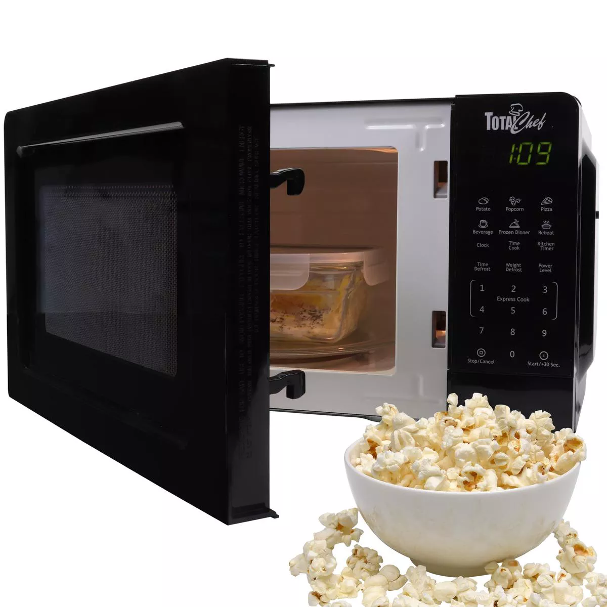 Total Chef Microwave Oven 700W 07 Cu Ft Black Digital Touchscreen Controls Child Safety Lock 6 Pre-set Cooking Modes (Potato Popcorn Pizza Beverages Frozen Dinners Reheat Defrost)