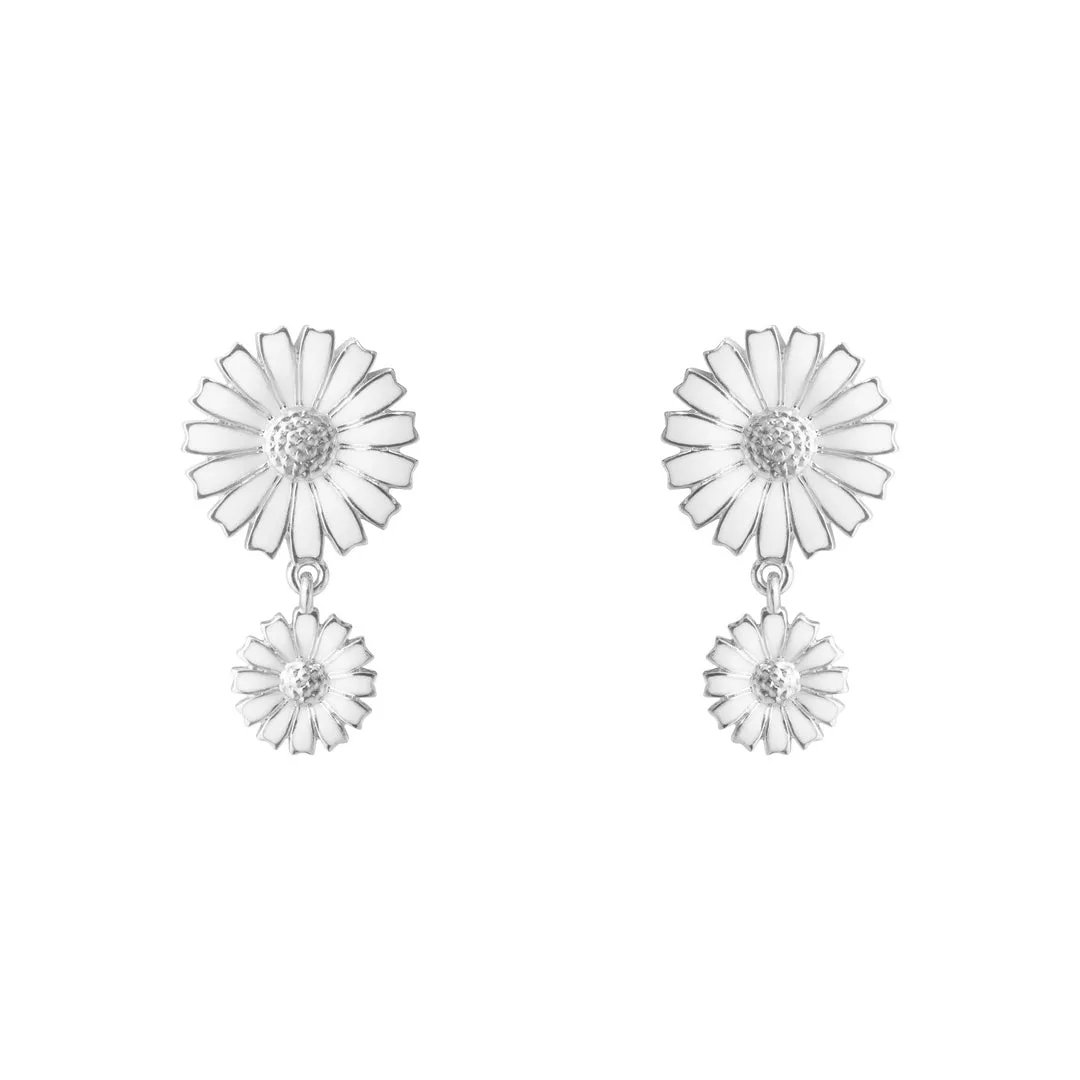 White Daisy Double Drop Earrings